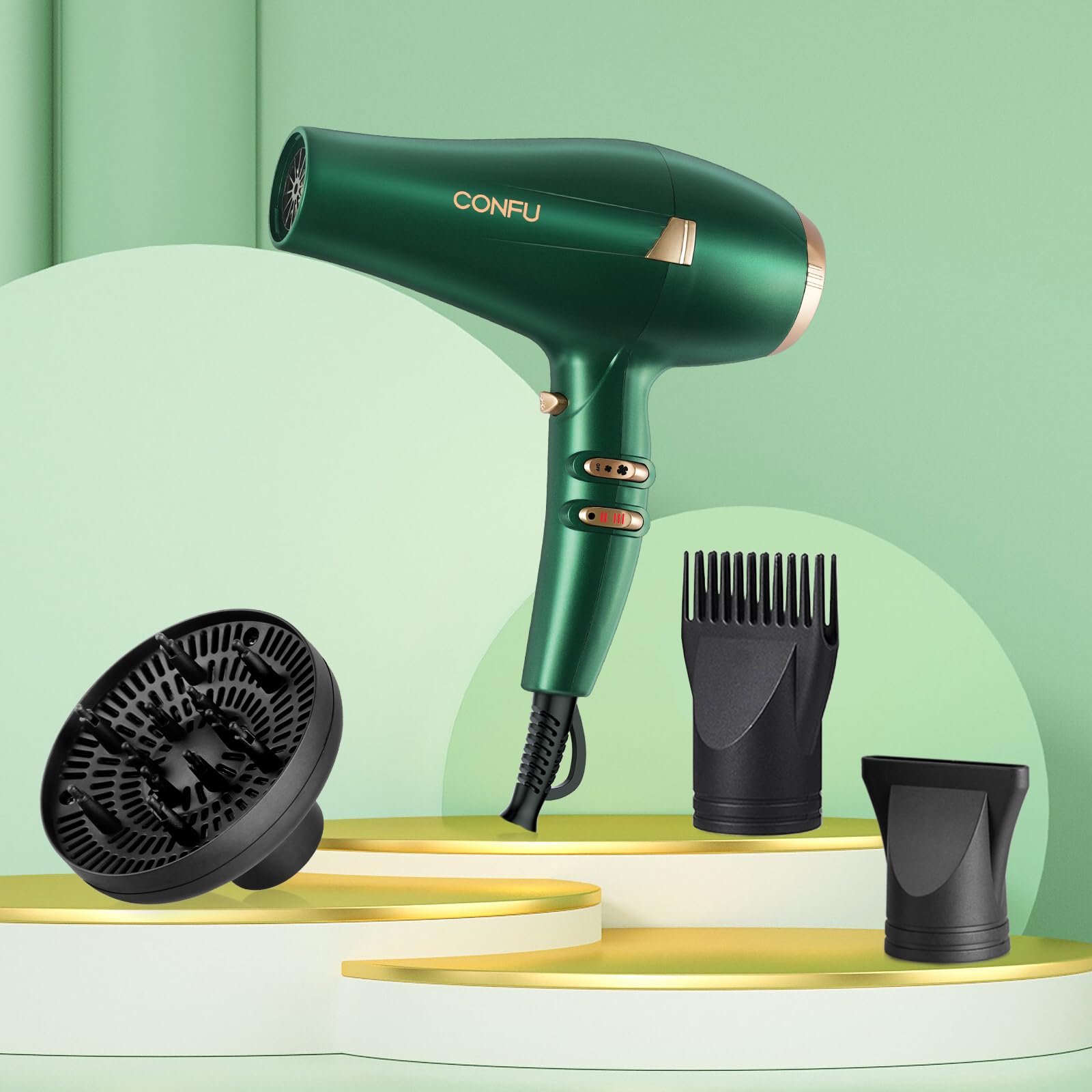 Фен CONFU Professional Ion, 2400 Вт, 2 швидкості, 3 режими нагріву, зелений, фото №7