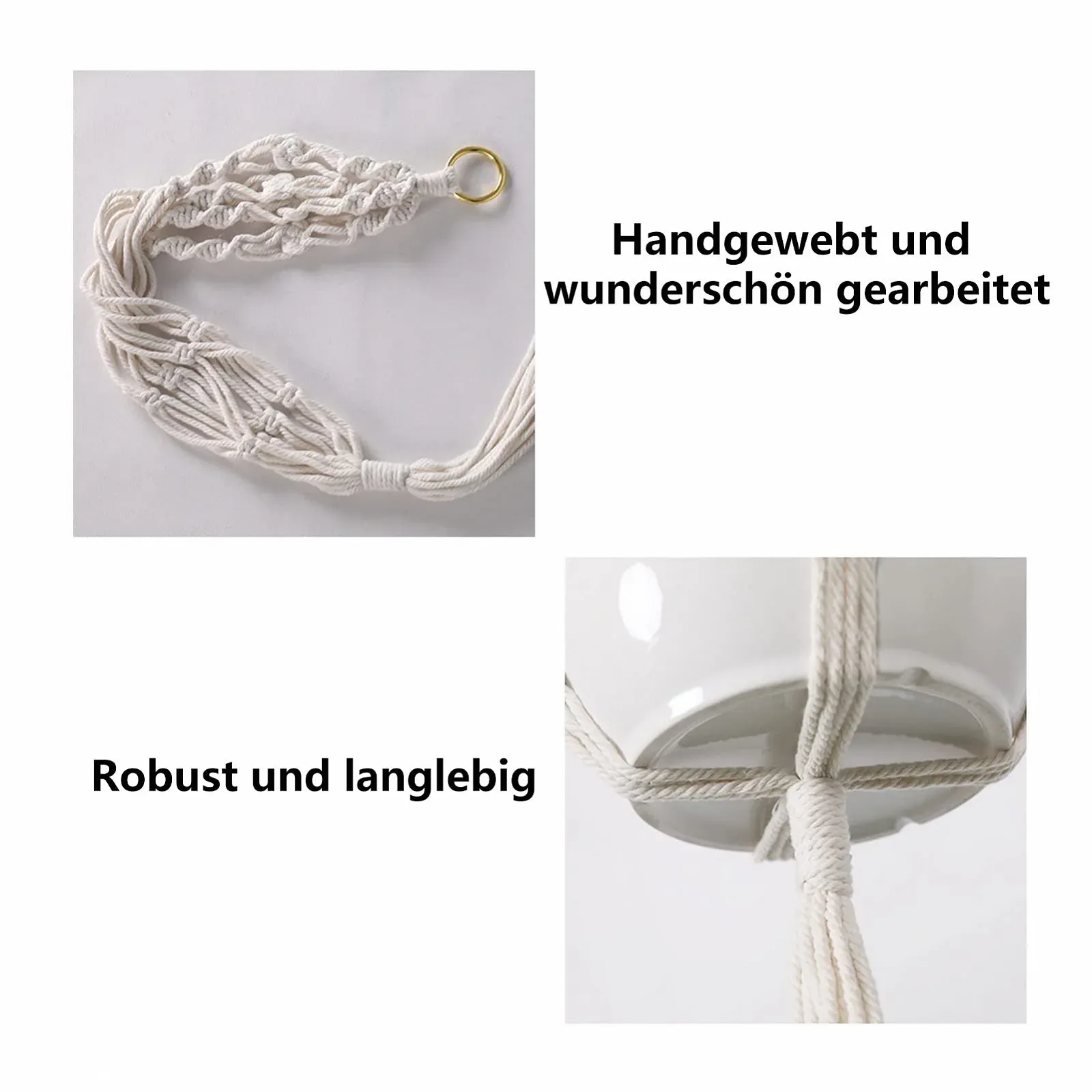 Подвесная корзина макраме Хлопковая веревка с бусинами и кисточками Бежевый 104 см, фото №6