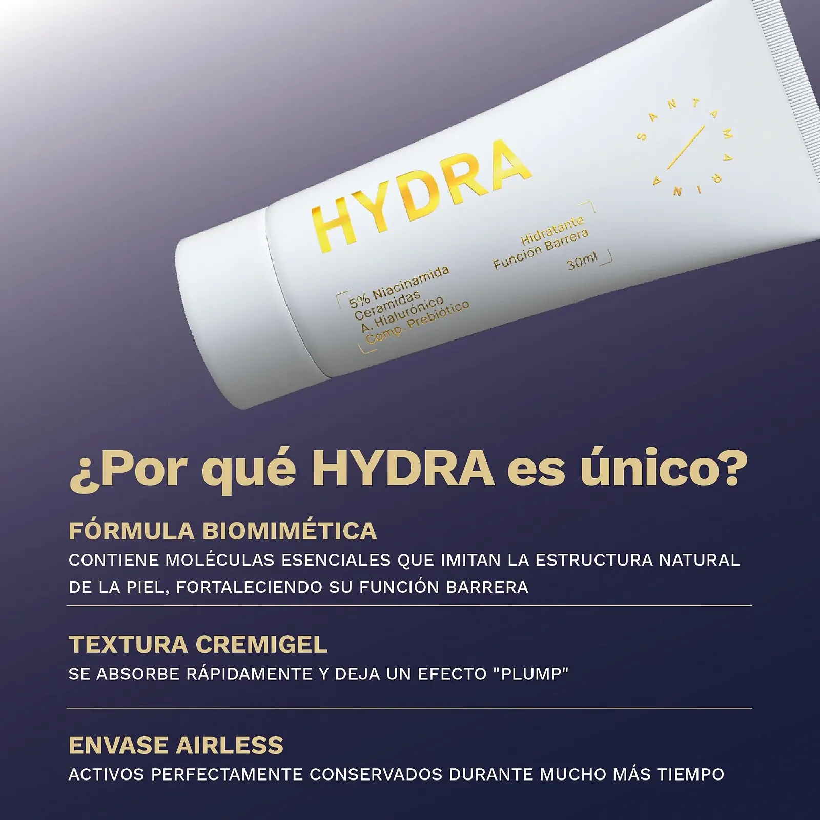Крем для обличчя денний та нічний Santamarina Cosmetics Hydra Зволожувальний З бар'єрною функцією Для всіх типів шкіри З гіалуроновою кислотою та ніацинамідом 30 мл, фото №2 Крем для обличчя денний та нічний Santamarina Cosmetics Hydra Зволожувальний З бар'єрною функцією Для всіх типів шкіри З гіалуроновою кислотою та ніацинамідом 30 мл, фото №2