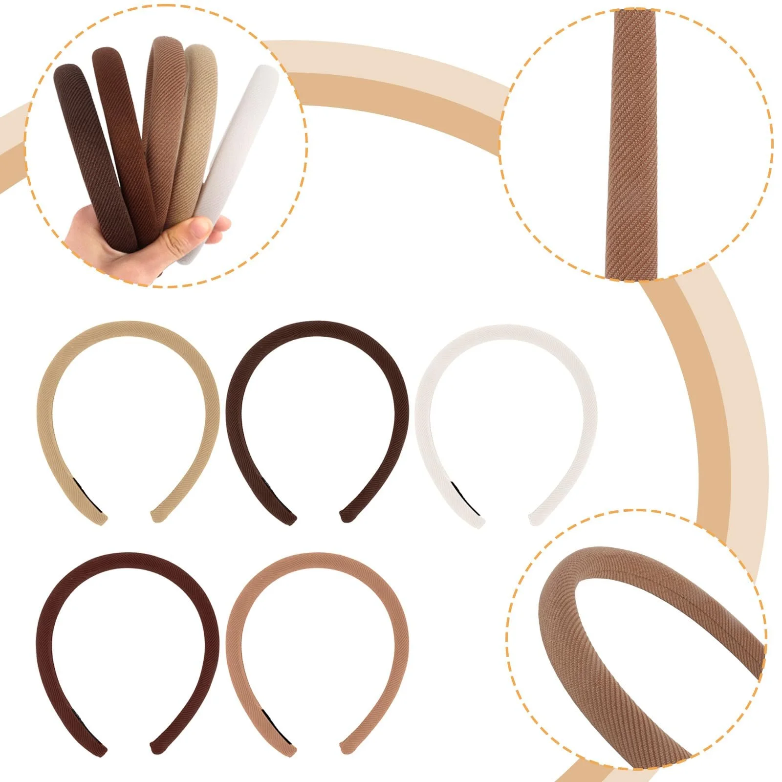 Набір з 5 жіночих обручів на голову, елегантний текстильний дизайн, фото №3 Набір з 5 жіночих обручів на голову, елегантний текстильний дизайн, фото №3