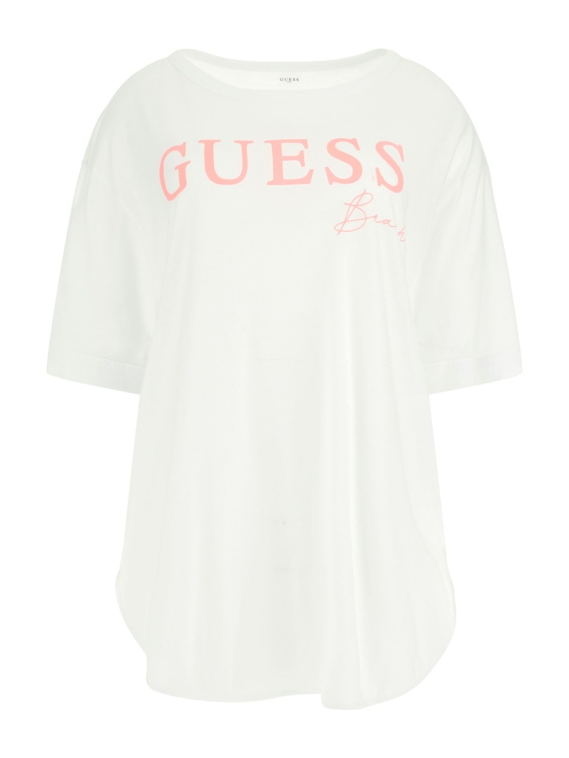 Жіноча футболка Guess Swimwear Oversize Fit біла з рожевим принтом, фото №1