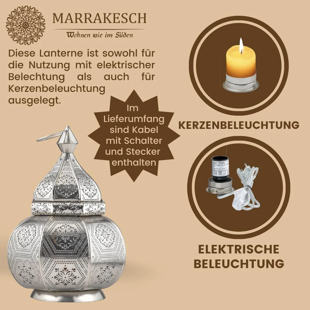 Набір з 2 ламп-ліхтарів Marrakech Mahana метал 30 см східний декор Срібляста, фото №5