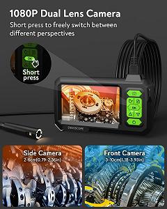 Эндоскоп Pinci 4.3 Inch Dual Lens с 8 LED подсветкой, 1080P HD, IP67 водонепроницаемый, 5 м полужесткий кабель synthetic.ua - Фото 1