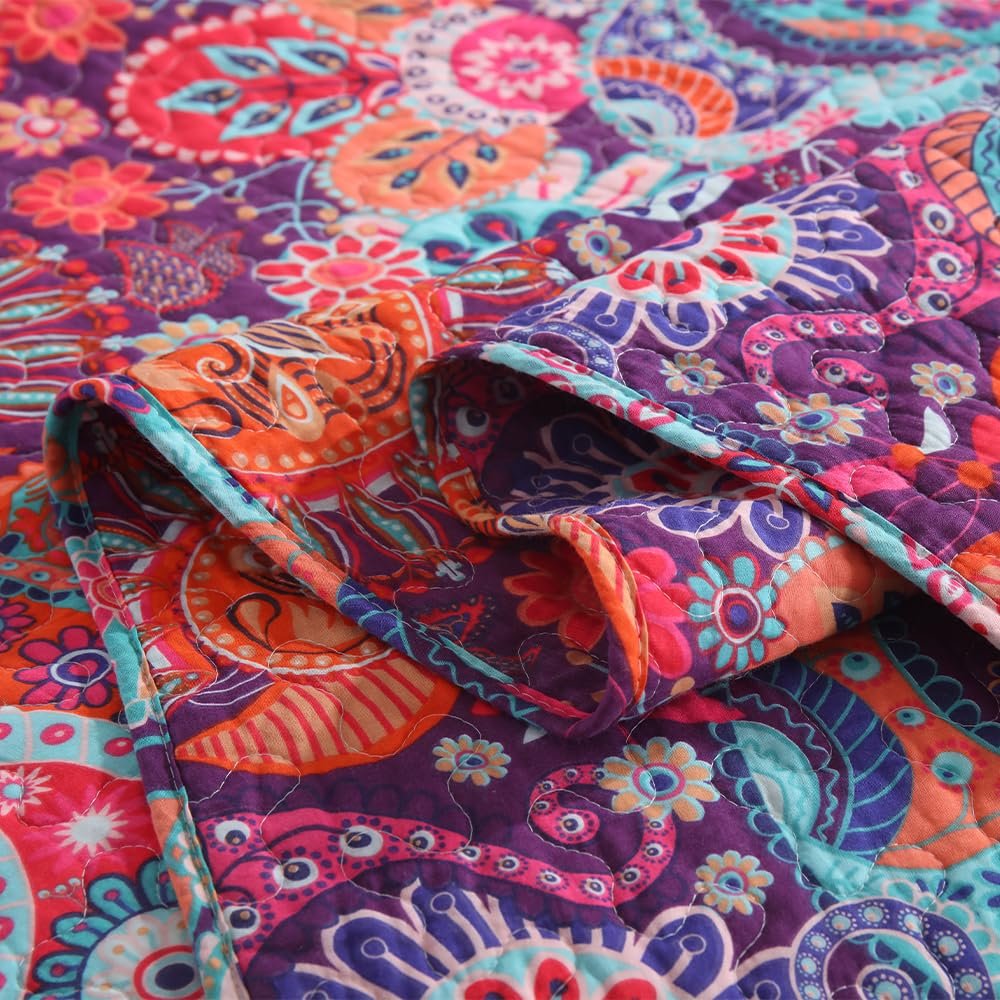 Покривало Бавовна VISIMISI Квітковий Paisley Богемний Червоний Чудовий візерунок Розмір Queen, фото №7