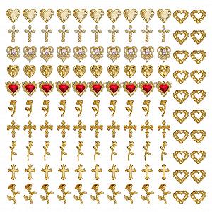 Украшения для ногтей NICENEEDED 120 шт, золотые крестики, розы, сердца, 3D украшения для ногтей - Фото 1