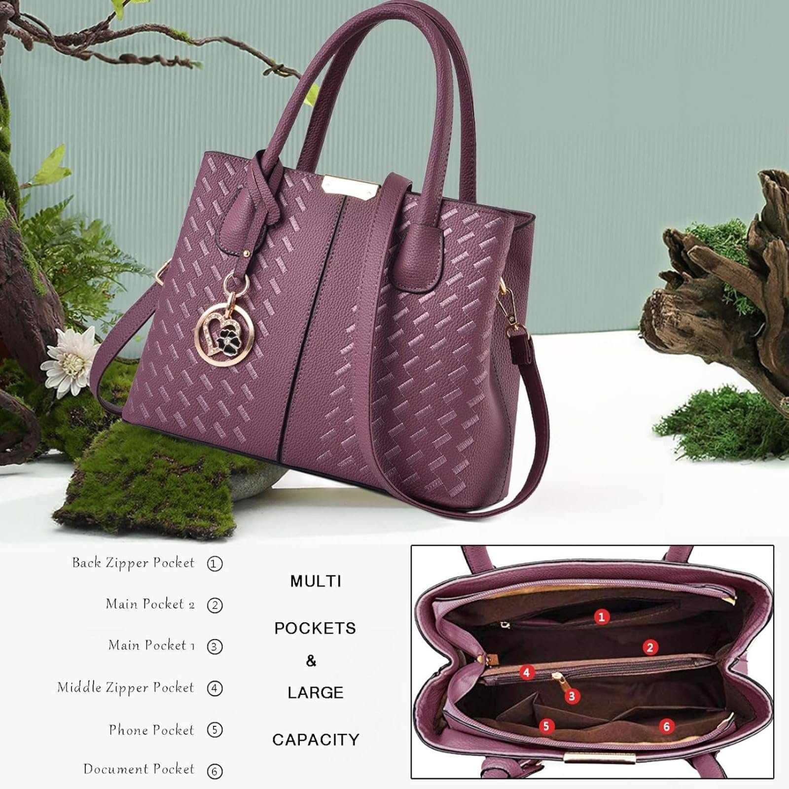 Сумка KurKur Geldbörsen und Handtaschen für Frauen Schulter Tote Bags Top Griff C Lila 2, фото №2