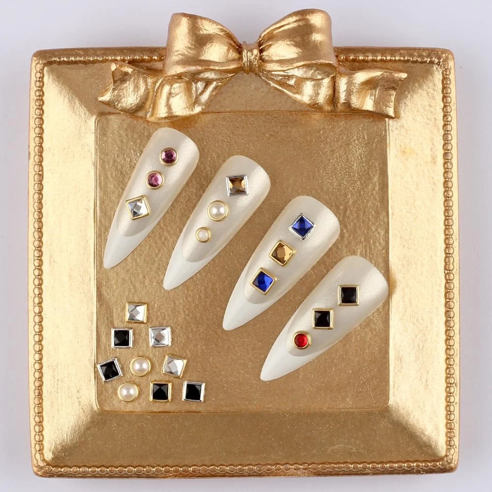 Украшения для ногтей Квадратные/круглые бусины в стиле панк, 12 сеток, металлические блестящие камни, готические заклепки, кристаллы, бриллианты, фото №9