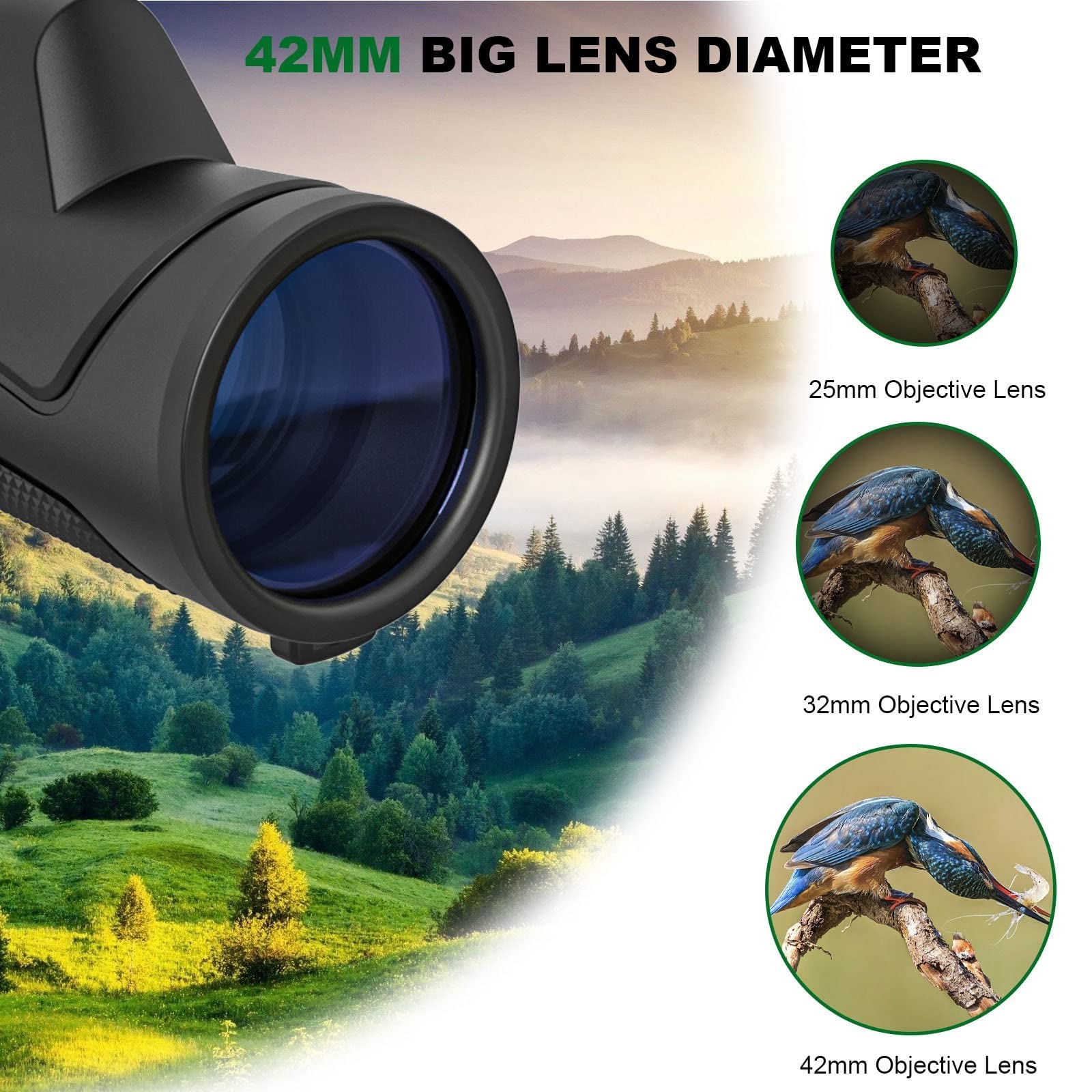 Монокль 10x42 з тримачем для смартфона та штативом для дорослих та дітей водонепроникний HD-BAK4 призма, фото №2 Монокль 10x42 з тримачем для смартфона та штативом для дорослих та дітей водонепроникний HD-BAK4 призма, фото №2