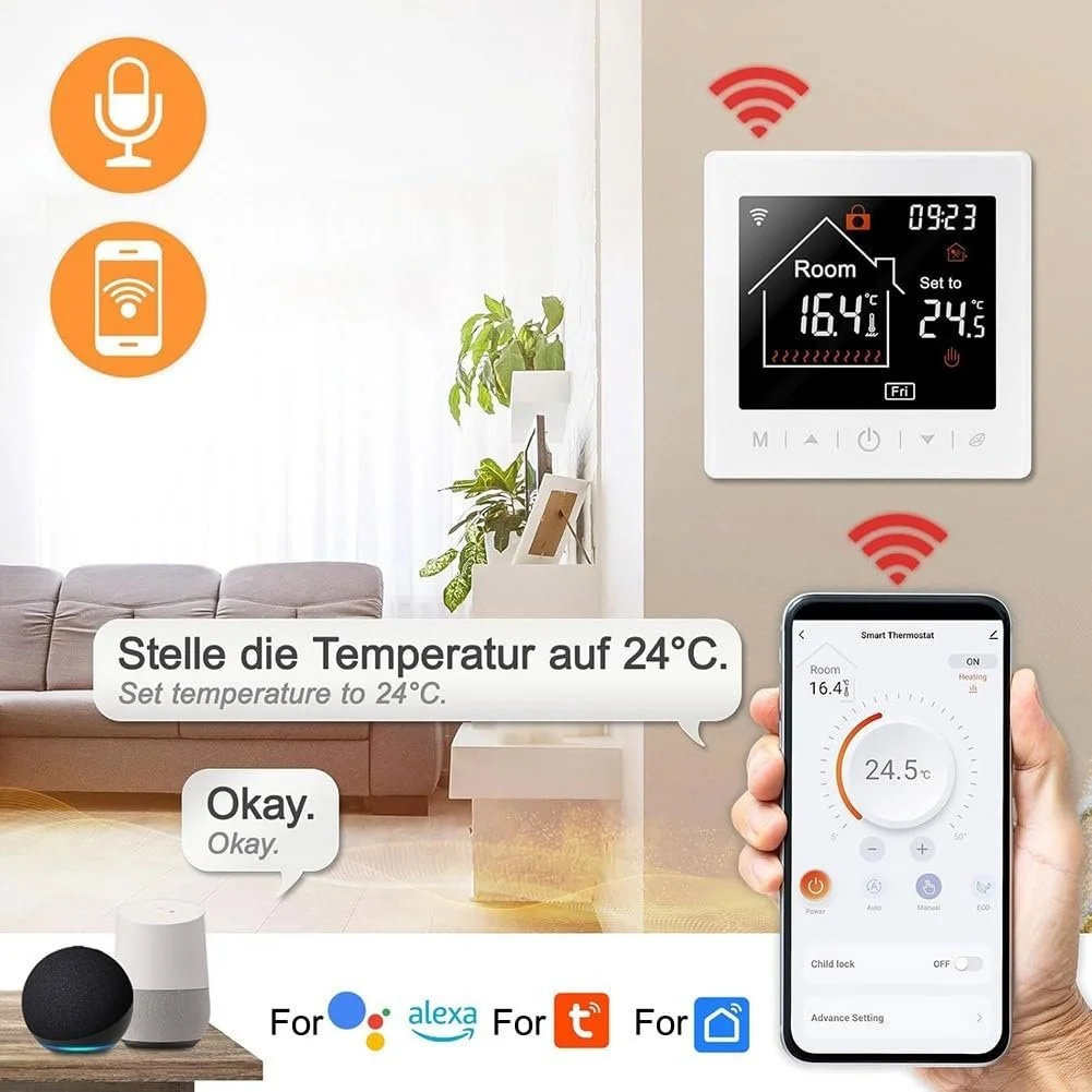 Умный WiFi Терморегулятор для электрического теплого пола 16A/3680W TUYA Smart Life, фото №8