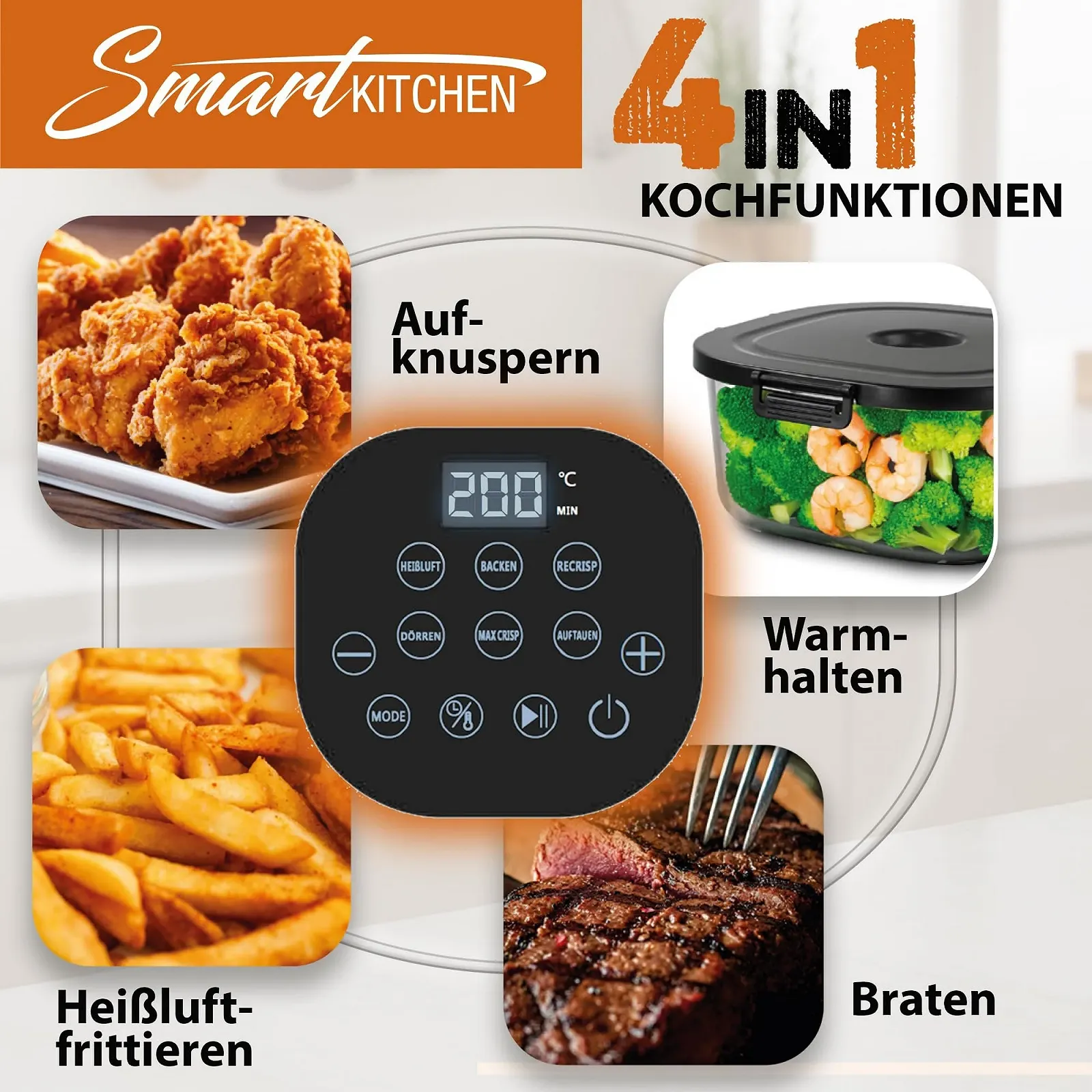 Мультипіч Smart Kitchen 4-в-1 4 л + 1.5 л Скляний контейнер Компактна Чорна, фото №3 Мультипіч Smart Kitchen 4-в-1 4 л + 1.5 л Скляний контейнер Компактна Чорна, фото №3