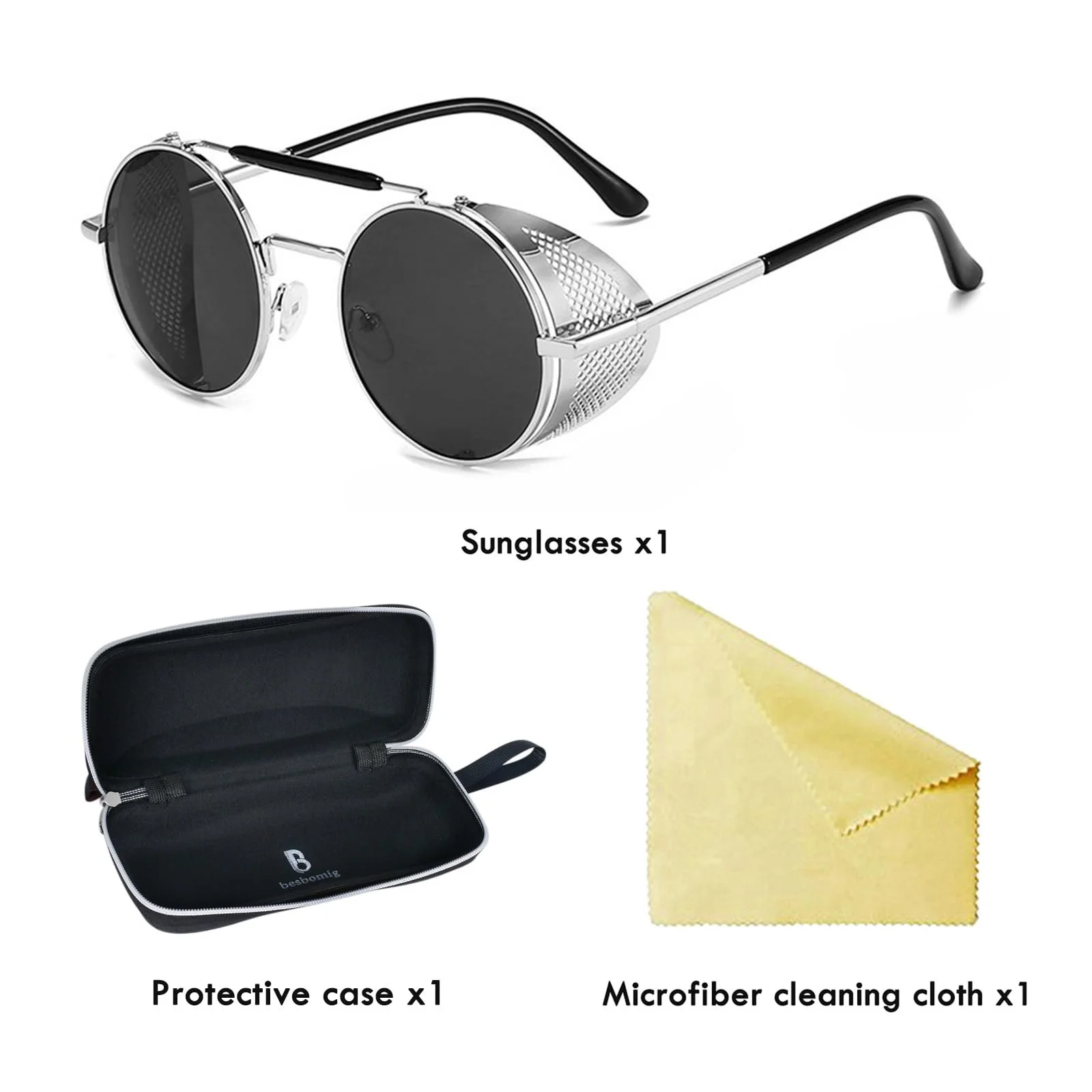 Сонцезахисні окуляри Круглі Steampunk Ретро besbomig для чоловіків і жінок Поляризовані UV Захист Металева оправа, фото №3 Сонцезахисні окуляри Круглі Steampunk Ретро besbomig для чоловіків і жінок Поляризовані UV Захист Металева оправа, фото №3