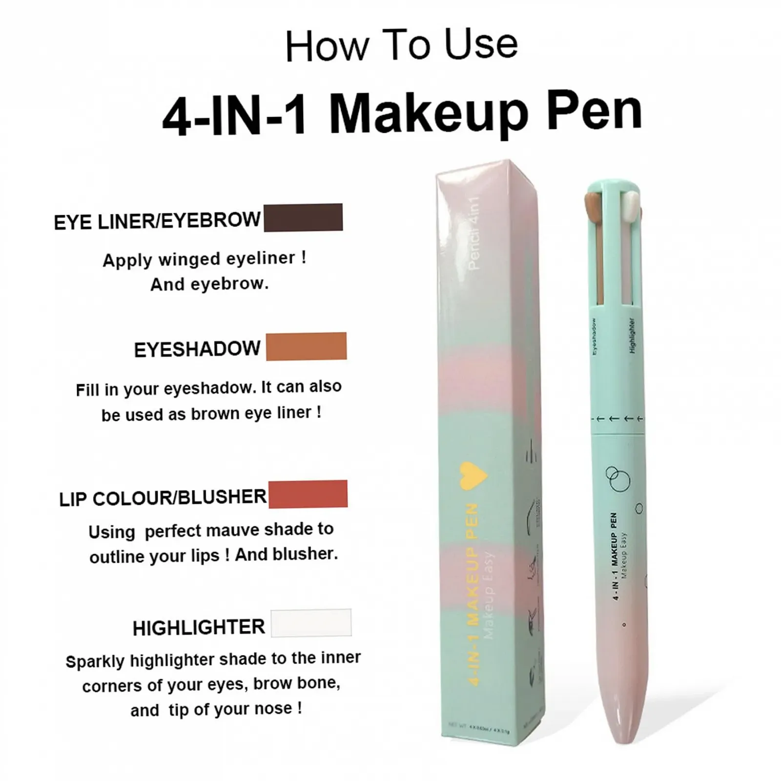 Олівець 4 в 1 Easy Switch Eyeliner Eyebrow Lip Liner Highlighter, фото №3