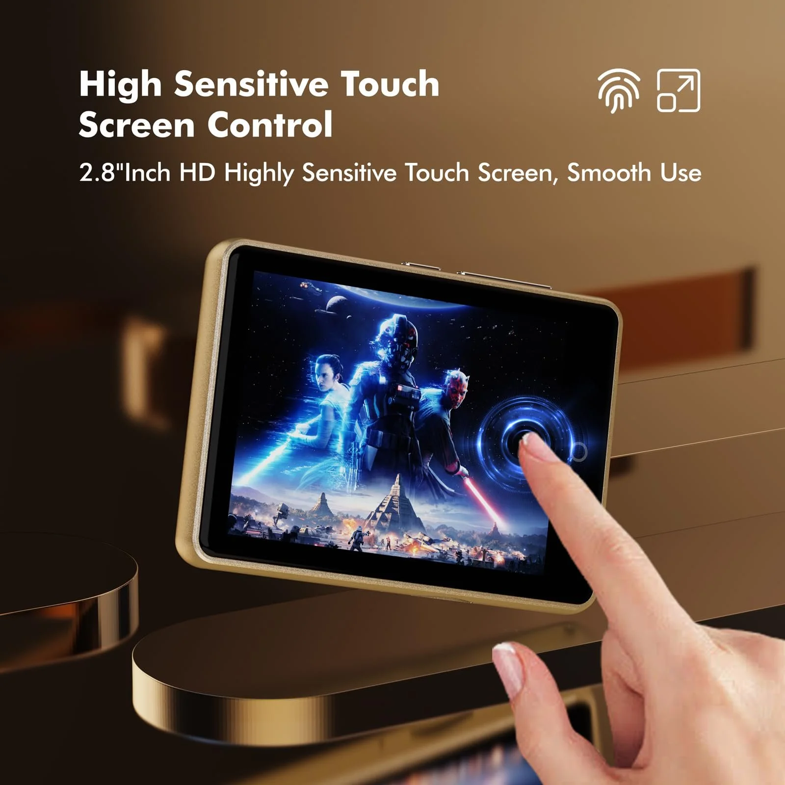 MP3 плеєр Bluetooth 5.3 з динаміком 64 ГБ, 2.8-дюймовий дисплей, Hi-Fi звук, FM-радіо, спортивний крокомір, підтримка карт пам'яті до 128 ГБ Золотий, фото №5