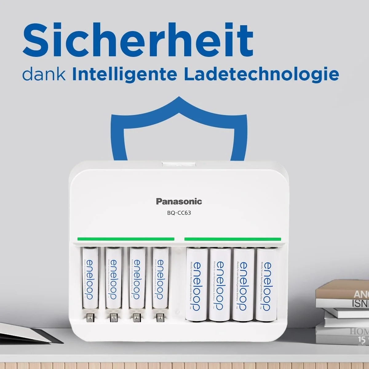 Зарядное устройство Panasonic eneloop Smart 8 для 1–8 аккумуляторов AA/AAA NI-MH, с 8 светодиодными индикаторами и 9 функциями безопасности, синий, BQ-CC63, фото №4 Зарядное устройство Panasonic eneloop Smart 8 для 1–8 аккумуляторов AA/AAA NI-MH, с 8 светодиодными индикаторами и 9 функциями безопасности, синий, BQ-CC63, фото №4