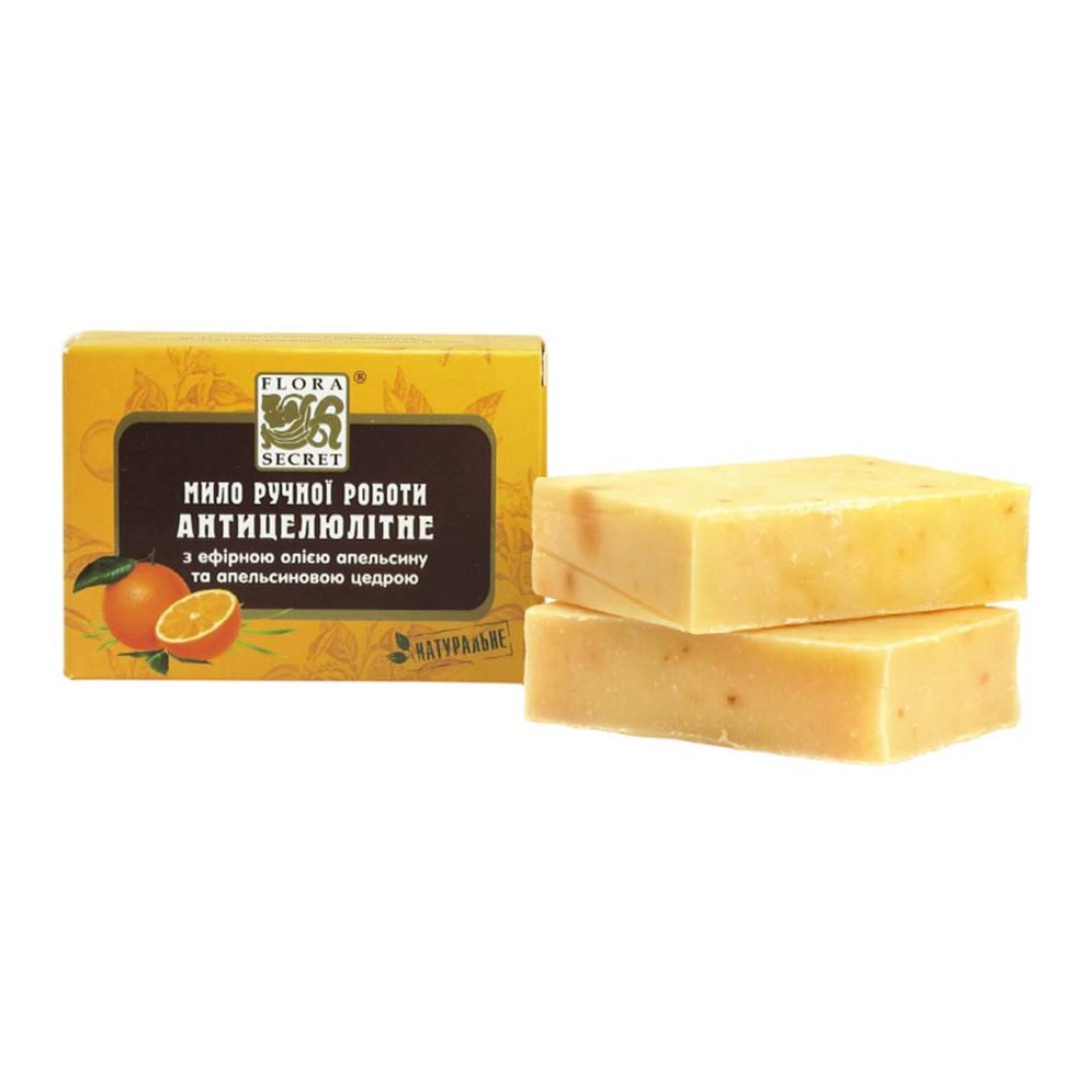 Природне мило Flora Secret Антицелюлітне з кедрою апельсину 75 г Жовтий F35, фото №1