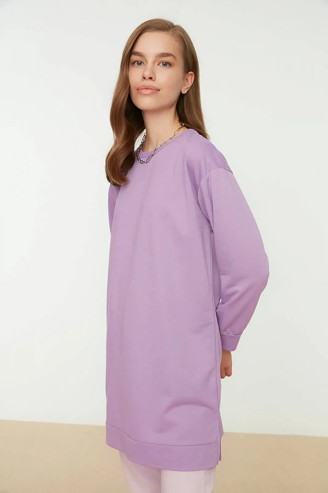 Женский вязаный свитшот TRENDYOL Basic с воротником стойкой, сиреневый, фото №3
