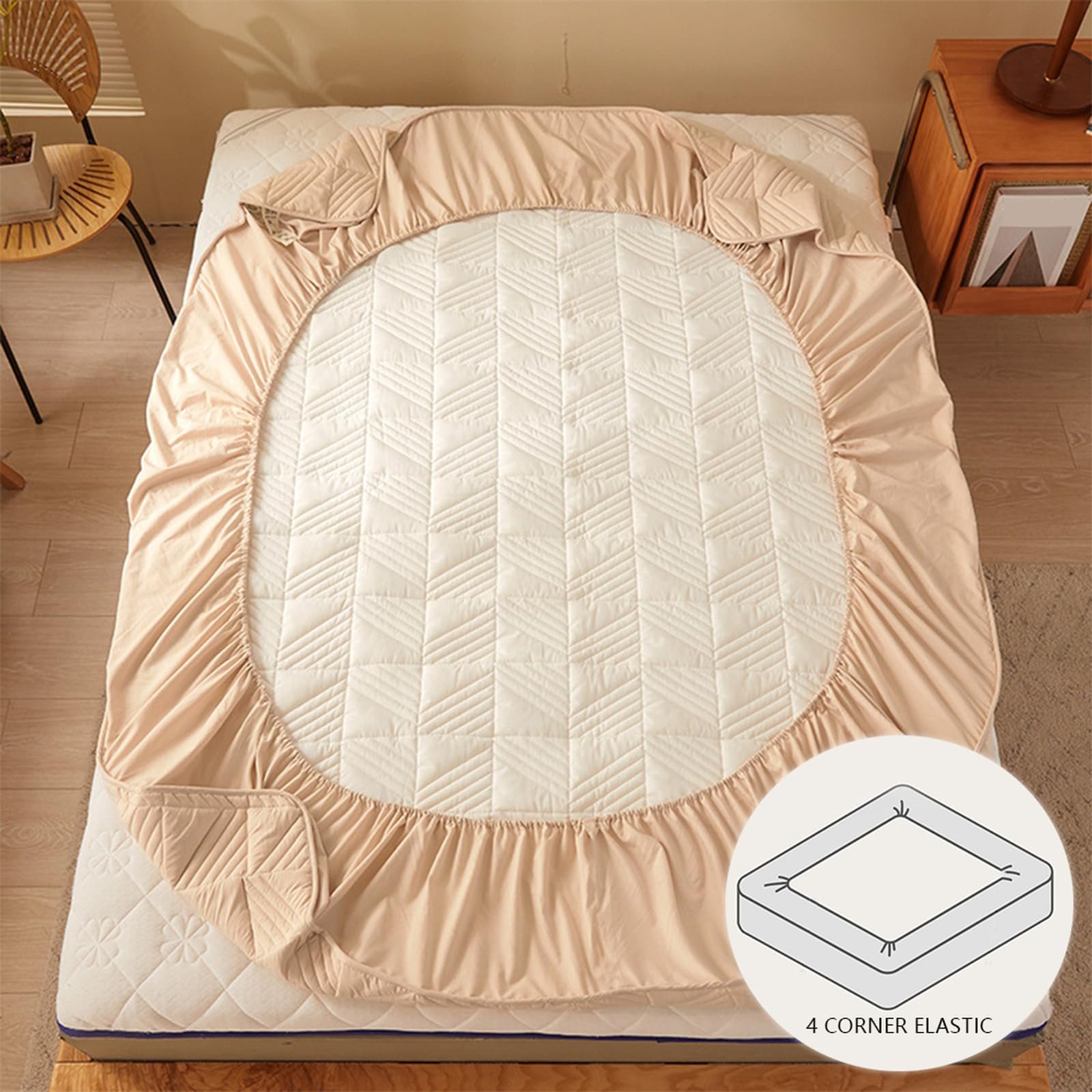 Пушистая 180 x 220 см + 30 см хаки, стеганый наматрасник, очень толстый и мягкий хлопковый наматрасник, фото №7 Пушистая 180 x 220 см + 30 см хаки, стеганый наматрасник, очень толстый и мягкий хлопковый наматрасник, фото №7