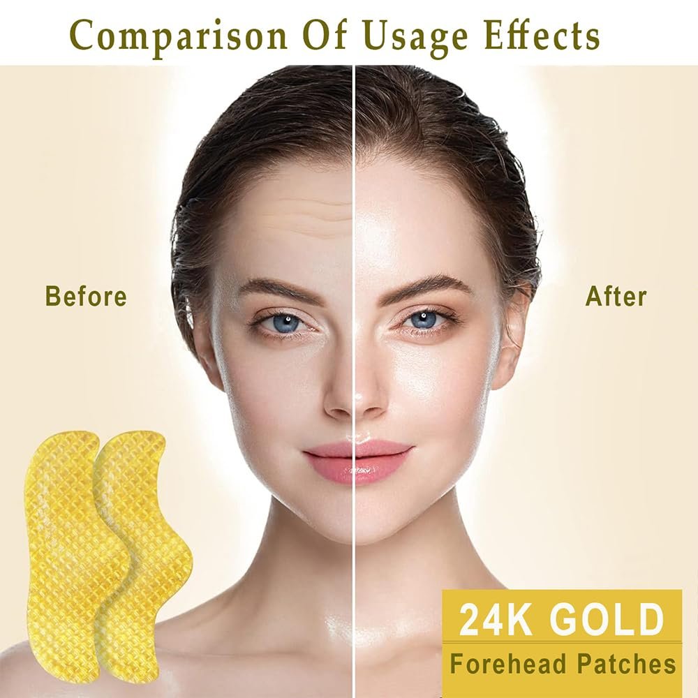 Патчи гидрогелевые для лица 24K Gold - Collagen для лба против морщин, увлажняющие, 10 штук, фото №2