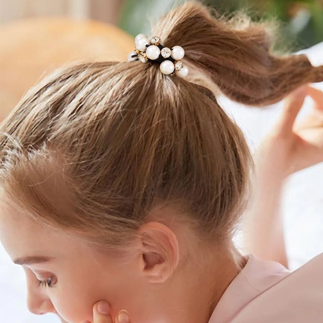 Резинка для волосся Yean з еластичними чорними намистинами, кристалами, набір 3 шт (A), фото №7