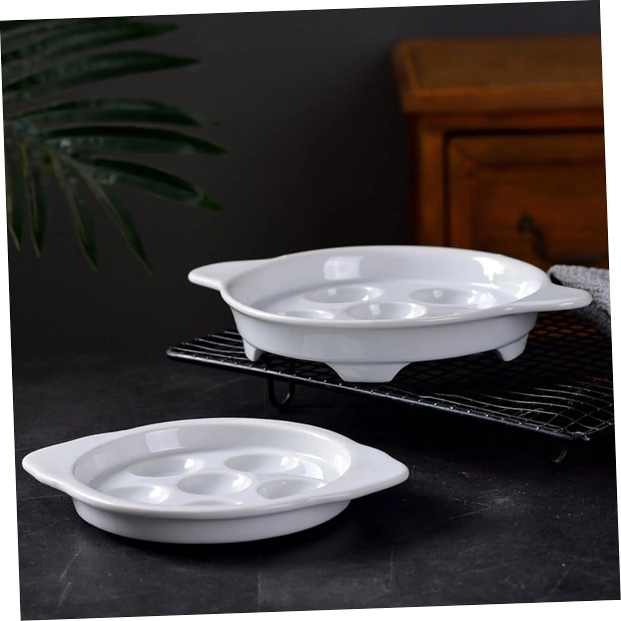Форма для запекания улиток 2 шт. белая керамическая с отверстиями и ручками, фото №2