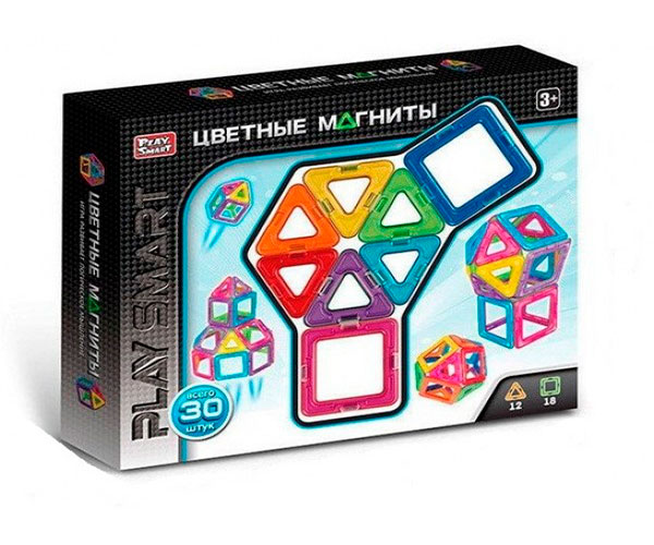 Детский магнитный конструктор Play Smart 2427 Цветные Магниты Геометрические фигуры 30 деталей, фото №1