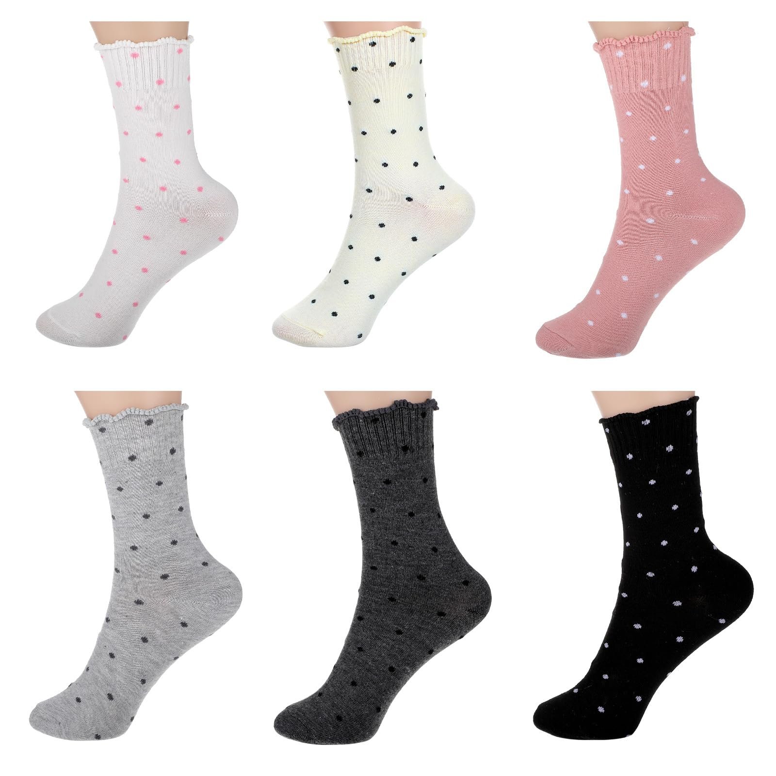 Носки с оборками (6 пар) Женские хлопковые носки с оборками Узор в горошек Размер 35-42, фото №1