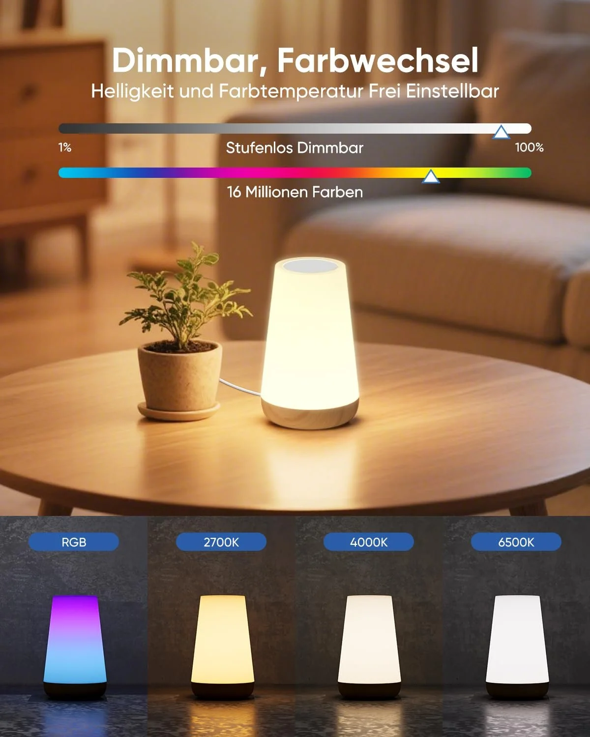 Розумна настільна лампа Bonsery LED Smart RGBICWW WLAN Alexa/Google Assistant 2700-6500K, фото №4