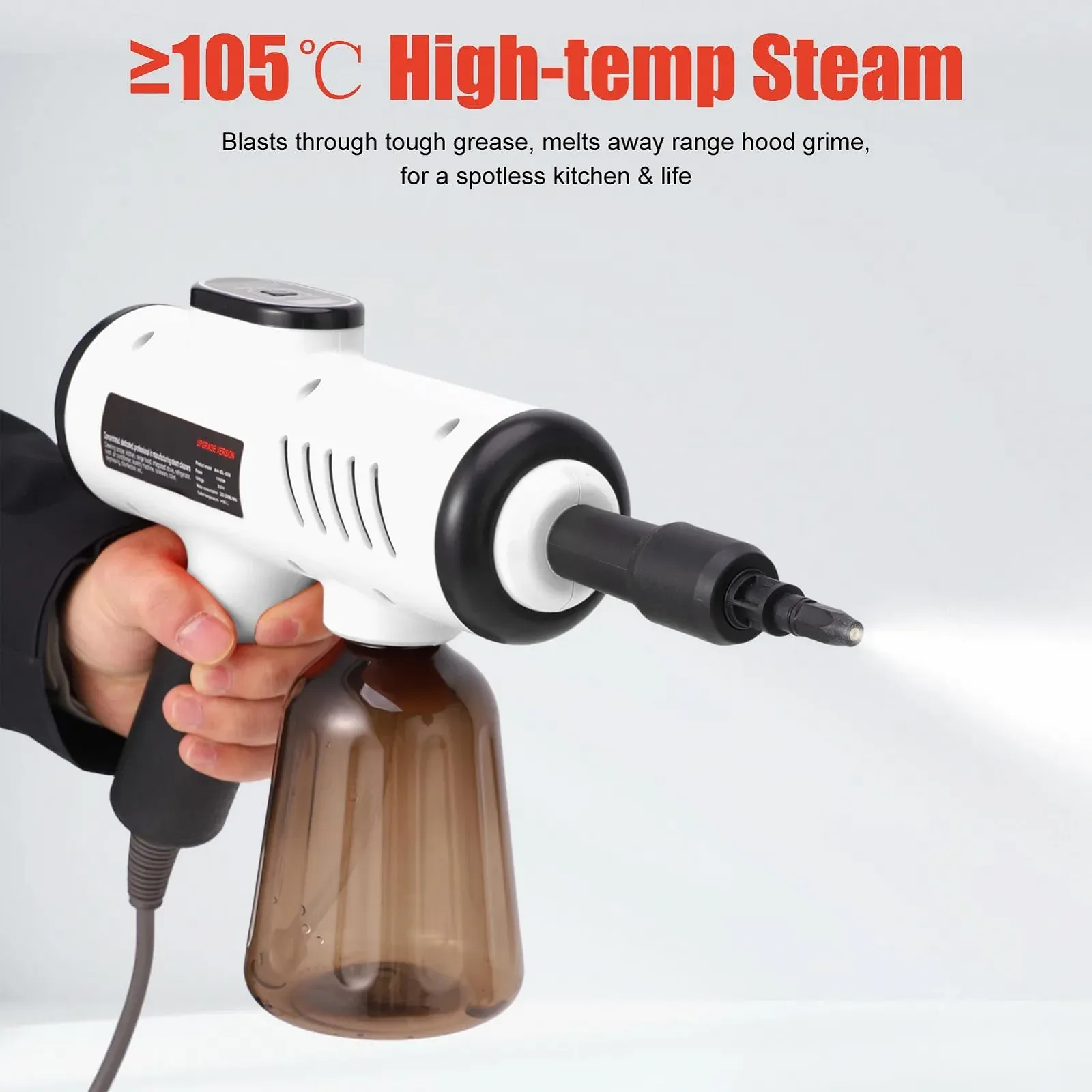 Пароочисник ручний портативний 1200 W 3 рівні температури Цифровий дисплей Білий EU, фото №5