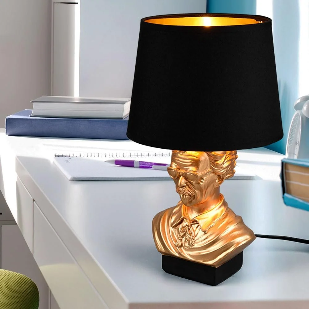 Настільна лампа etc-shop керамічна золото тканинний плафон E14 діаметр 21 см чорна, фото №3