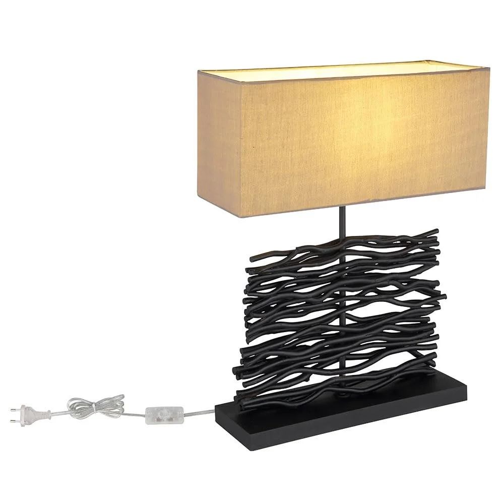 Настольная лампа Globo Дерево Черная Ткань Серая E27 В 50 см, фото №7