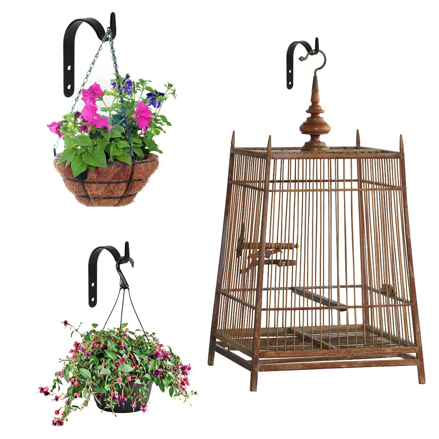 Набор настенных крючков для кашпо 10 шт железные с 20 винтами Черный, фото №3