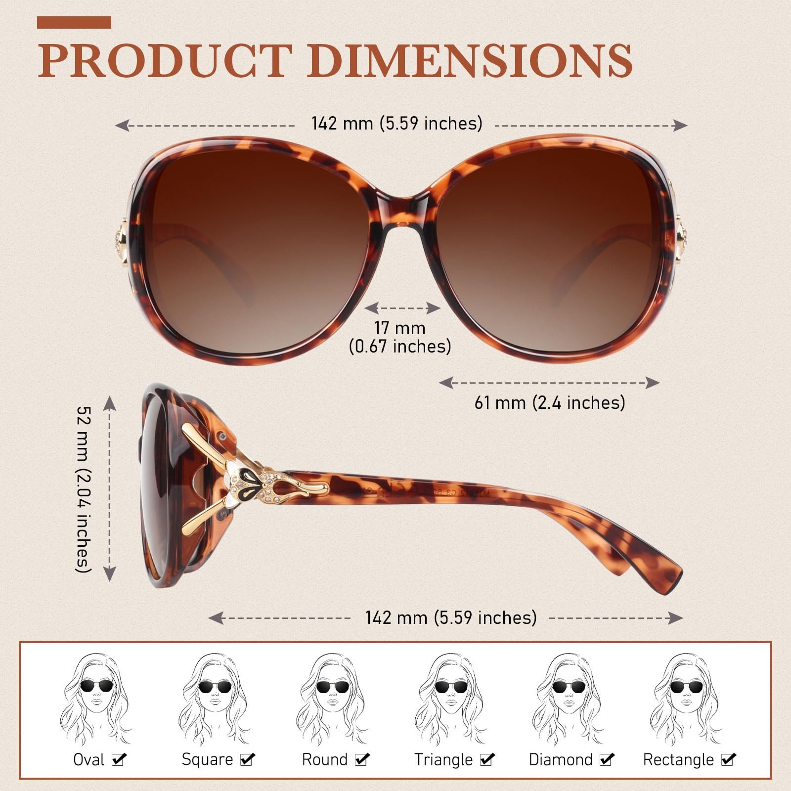Поляризованные солнцезащитные очки Sunier Женские Большие Классические Винтажные Большого Размера со 100% защитой UV400, фото №5