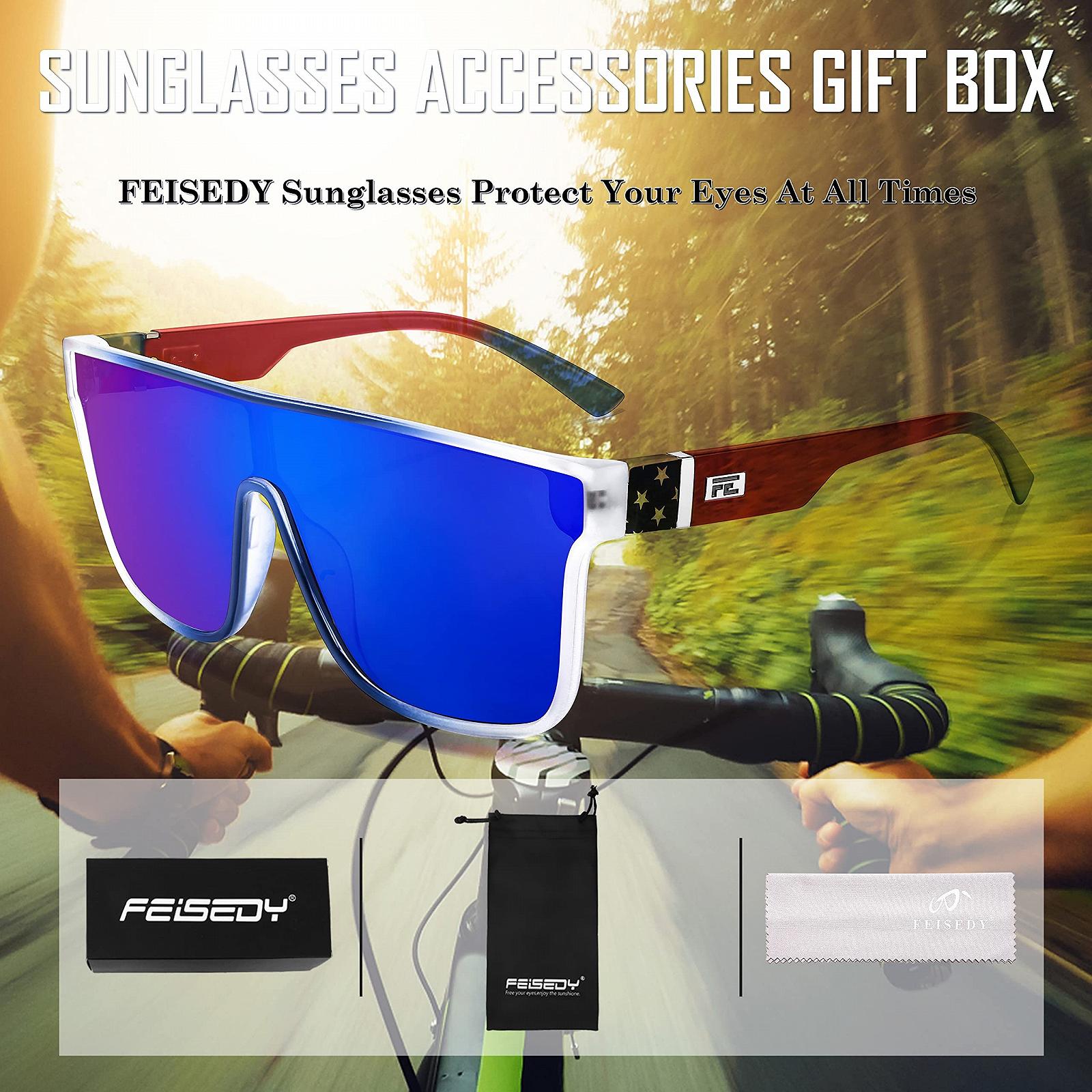 Сонцезахисні окуляри Квадратні Великі FEISEDY Унісекс Плоский Верх Дзеркальні B2996, фото №8