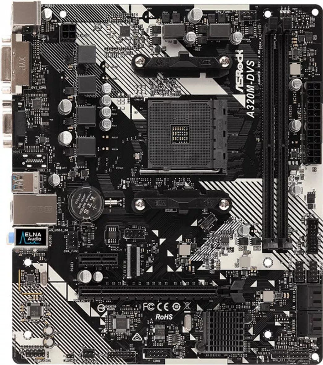 Материнська плата Asrock A320M-DVS R4.0, s-AM4, microATX, 2xDDR4 3200 до 32 ГБ , фото №1