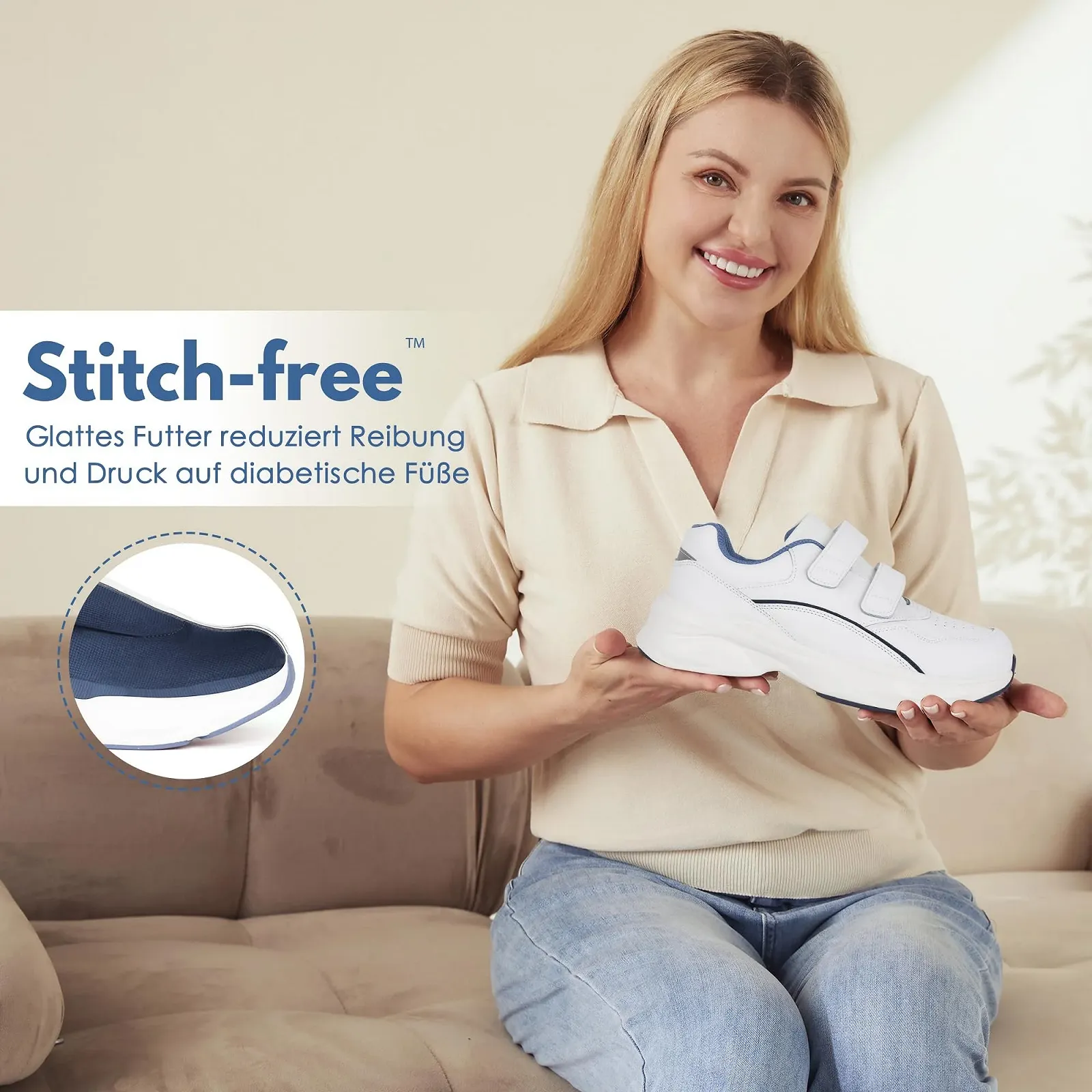 Кросівки Ortho+rest жіночі діабетичні з натуральної шкіри для ходьби з широким носком, фото №2