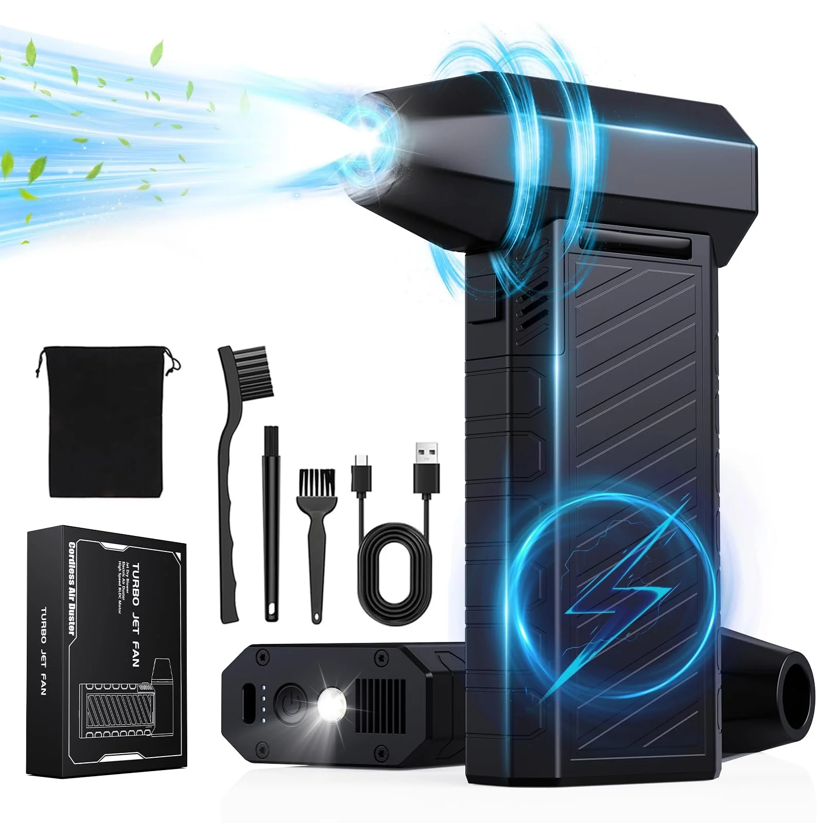 Електрична повітродувка CCmall 180 000 RPM 10 000 mAh 3 швидкості LED-підсвічування Turbo Jet Fan, фото №1 Електрична повітродувка CCmall 180 000 RPM 10 000 mAh 3 швидкості LED-підсвічування Turbo Jet Fan, фото №1