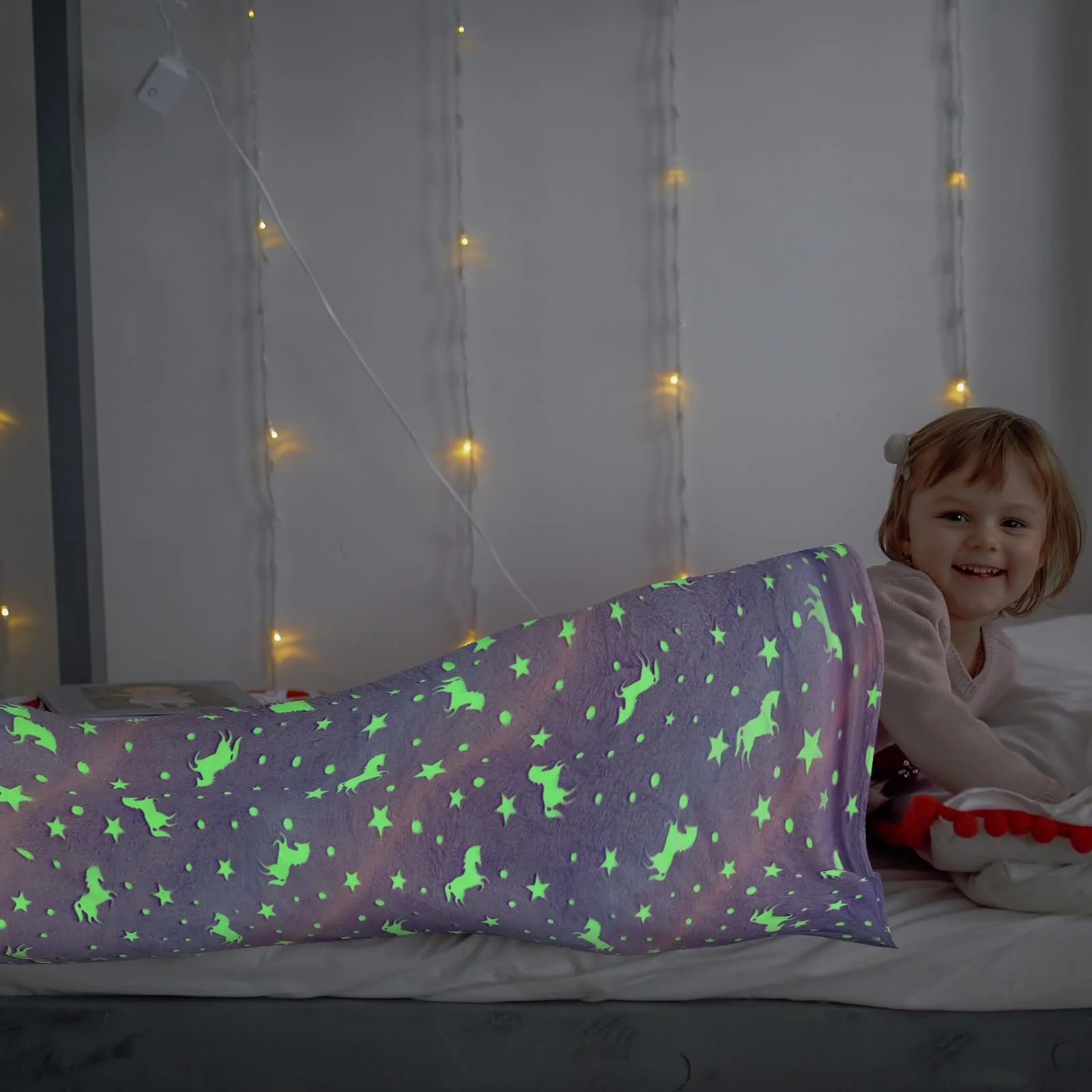Одеяло Детское LXTOPN Unicorn Светящееся Фланелевое Флисовое Фиолетовый, 150 x 200 см, фото №6