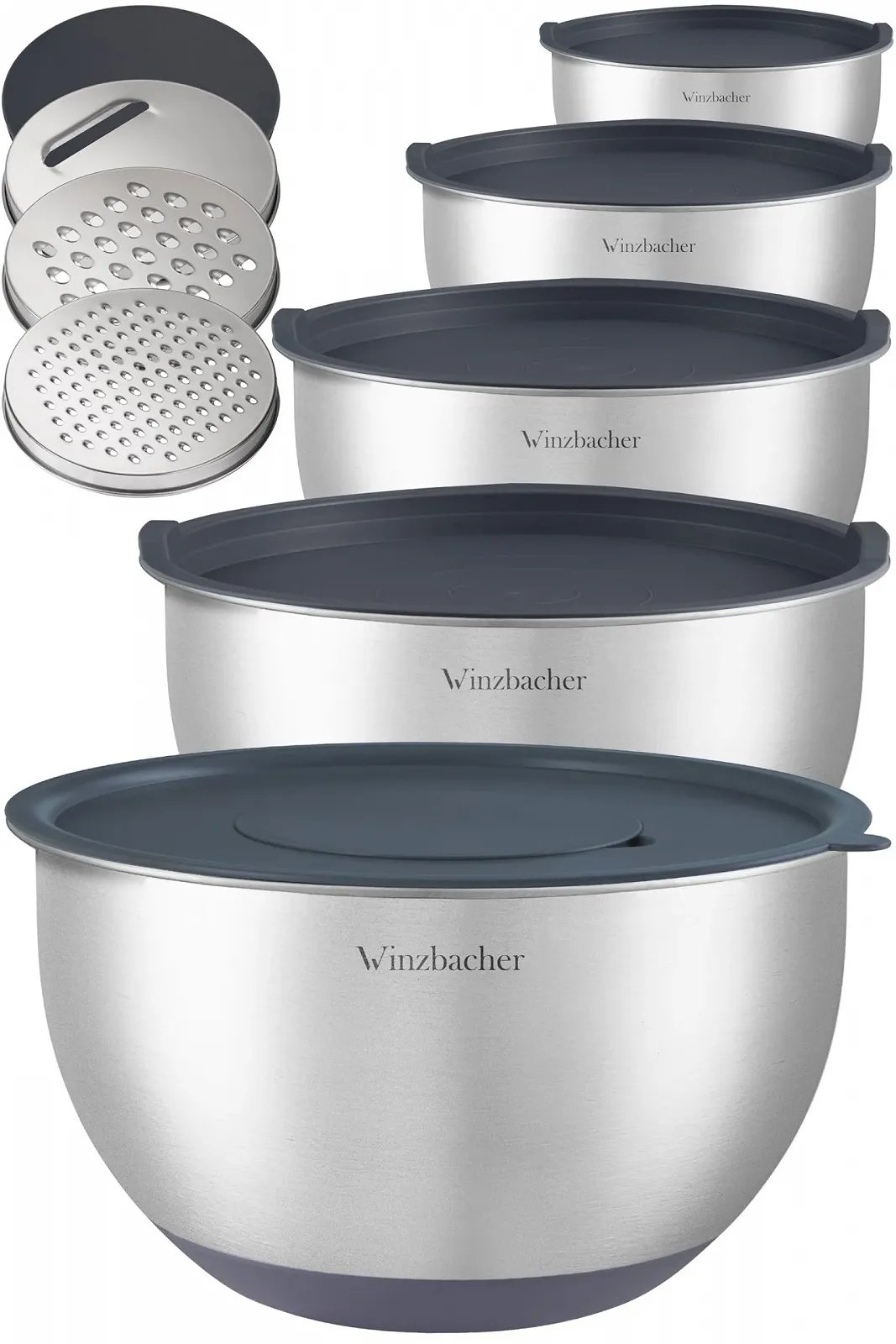 Набор мисок Winzbacher с крышками 5 шт 1л, 1,5л, 2,5л, 3,5л, 4,5л нержавеющая сталь, фото №1 Набор мисок Winzbacher с крышками 5 шт 1л, 1,5л, 2,5л, 3,5л, 4,5л нержавеющая сталь, фото №1