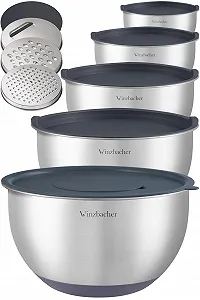 Набір мисок Winzbacher з кришками 5 шт 1л, 1,5л, 2,5л, 3,5л, 4,5л нержавіюча сталь - Фото 1
