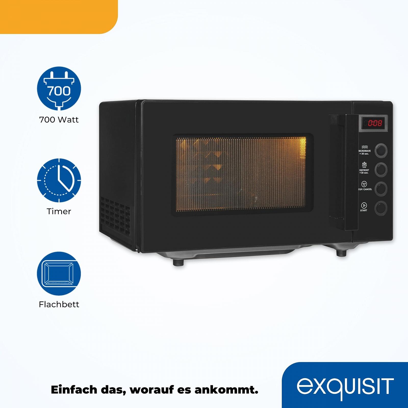 Мікрохвильова піч Exquisit MW7020-F-030DI 700 W 20 L 5 рівнів потужності Black, фото №3 Мікрохвильова піч Exquisit MW7020-F-030DI 700 W 20 L 5 рівнів потужності Black, фото №3