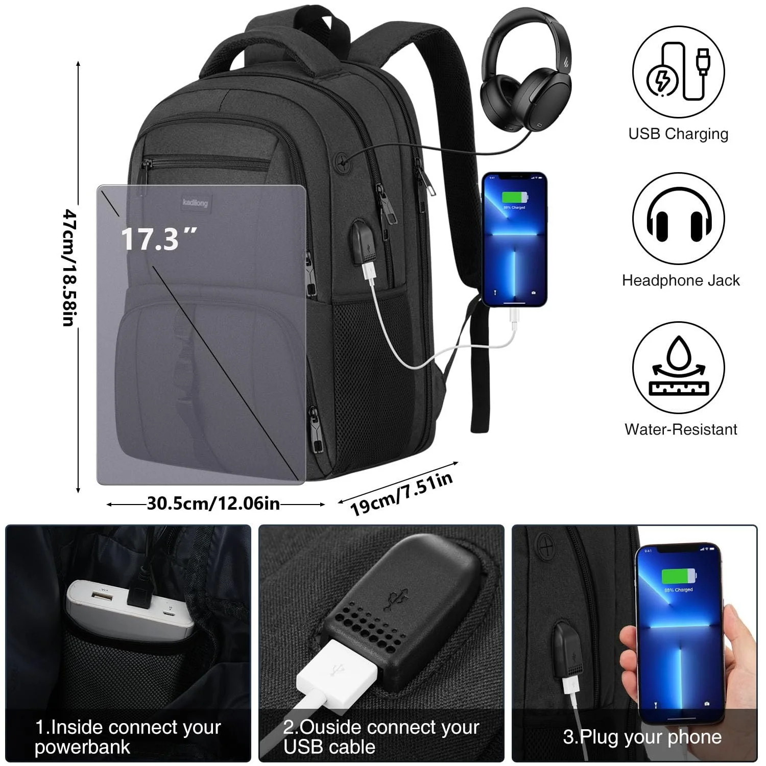 Рюкзак для ноутбука 17.3" чоловічий з USB, фото №6 Рюкзак для ноутбука 17.3" чоловічий з USB, фото №6