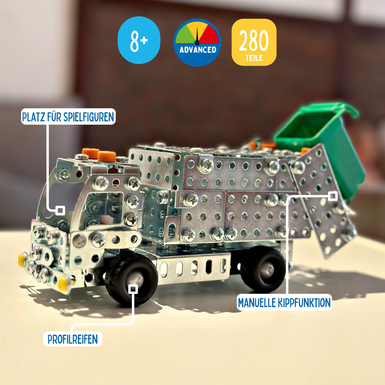 Конструктор Eitech Model 00281 Металевий Набір - Сміттєвоз, 280 компонентів, Нахиляюча Сміттєва Машина, Модель Транспортного Засобу, Приблизно 20 см, фото №2