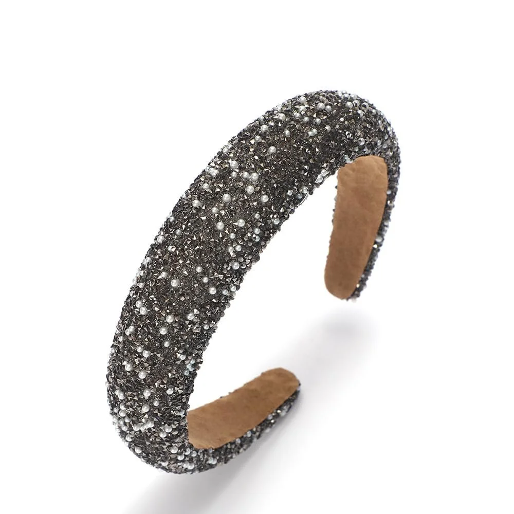 Обруч WANYI Жіночий Блискучий з Перлинами 3 см Сірий, фото №1