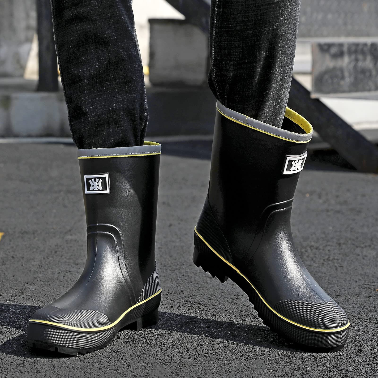 Мужские резиновые сапоги Foinledr, полувысокие дождевые, фото №5