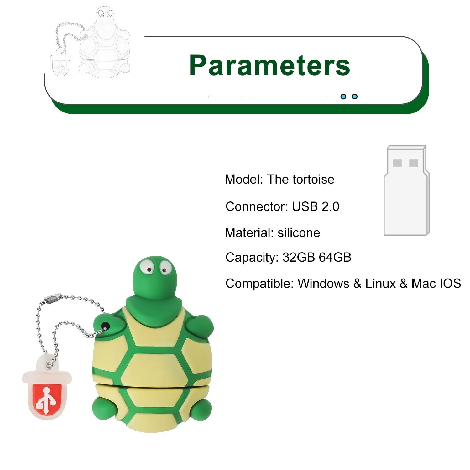USB-накопичувач BorlterClamp 32ГБ USB 2.0 Черепаха Green, фото №4 USB-накопичувач BorlterClamp 32ГБ USB 2.0 Черепаха Green, фото №4