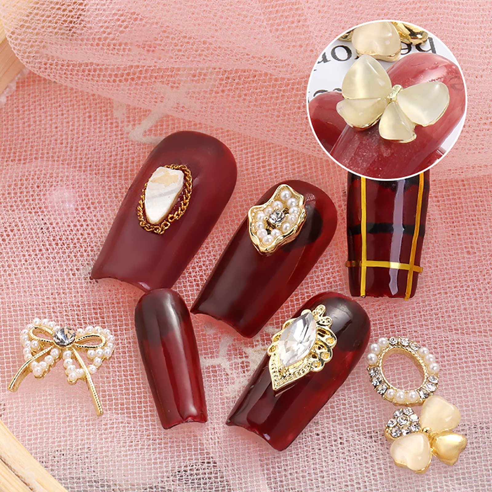 Стрази для нігтів, 70 шт (10 шт) для DIY мистецтва, блискучі, змішаної форми, з пласкою задньою частиною, золотистого кольору, фото №7