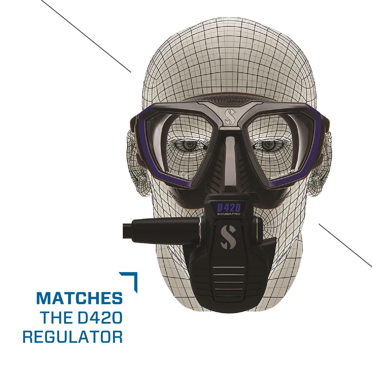 Маска Scubapro D-Mask для дайвінгу з монтажним адаптером для HUD-комп'ютера, синя рамка, фото №4