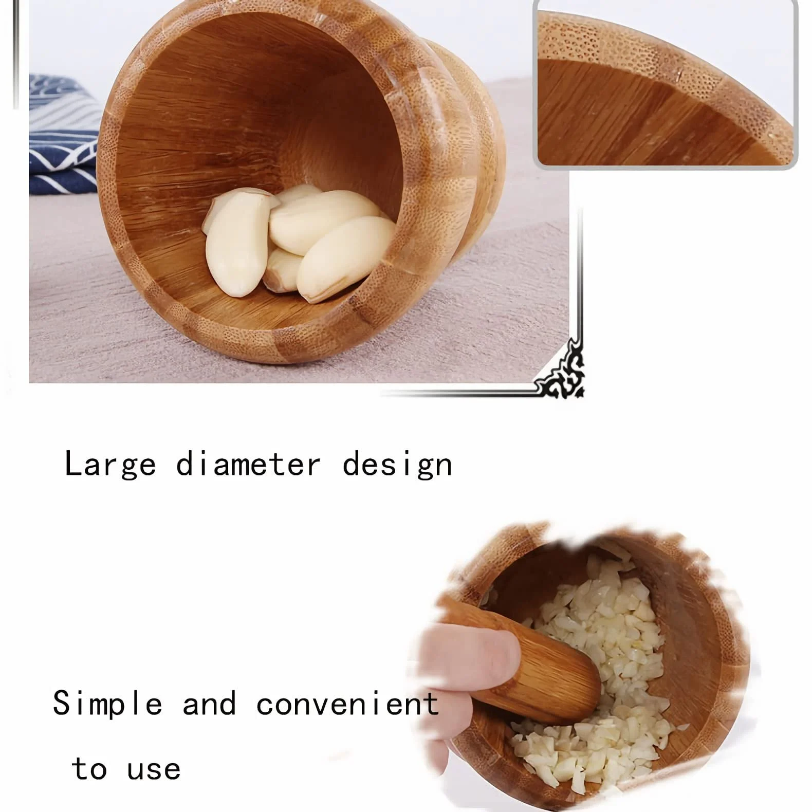 Ступка и пестик Деревянный для измельчения чеснока, приготовления гуакамоле, сальсы и помола Размер M (большой), фото №2