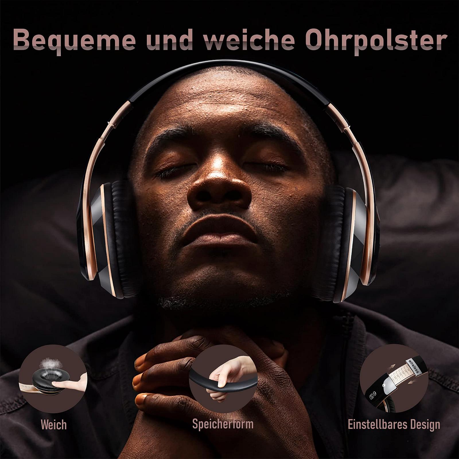Бездротові навушники Lankey Sound Bluetooth, накладні навушники з 6 режимами еквалайзера, 65 годин роботи бездротових навушників з вбудованим HD-мікрофоном, FM, SD/TF для вулиці, транспорту, подорожей, навчання, фото №2