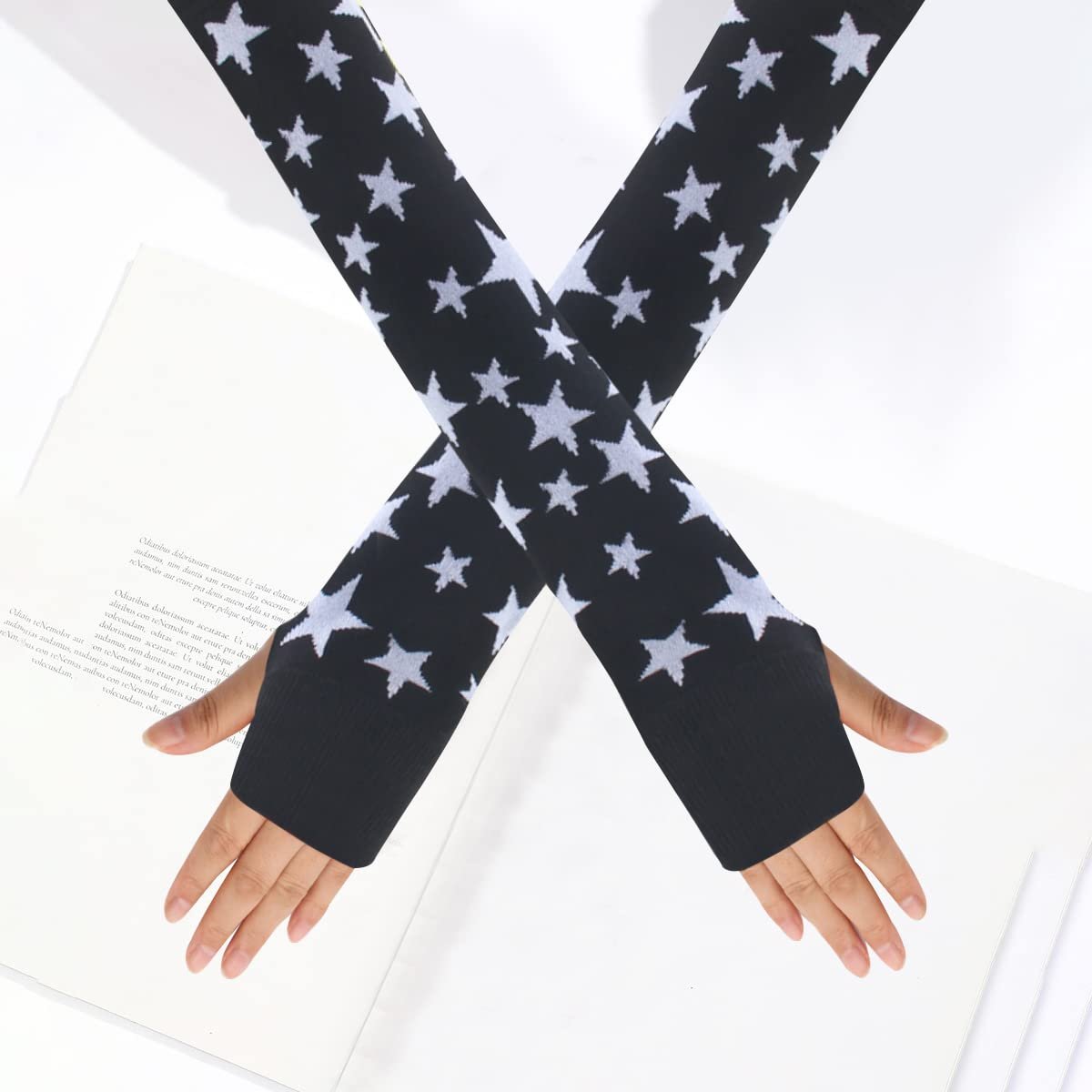 Гетры в полоску вязаные длинные носки выше колена полосатые гетры аксессуар для вечернего костюма набор 2 пары, черные звезды, фото №4